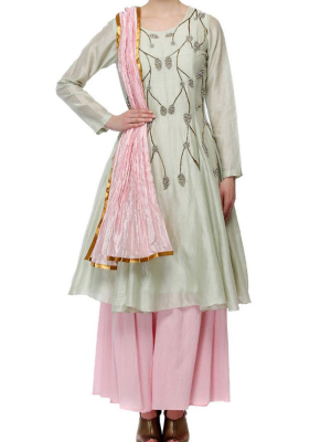 Kalidar Kurta With Palazzo & Dupatta Set