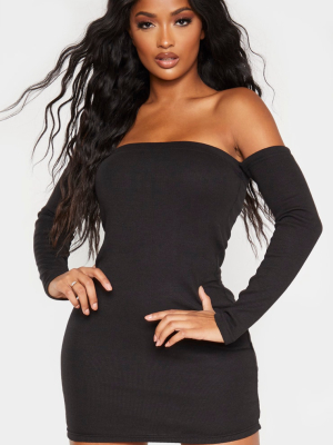 Shape Black Ribbed Bardot Long Sleeve Bodycon...