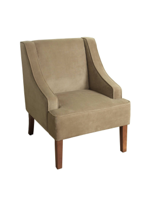 Fabric Upholste Wooden Accent Chair With Swooping Arms - Benzara