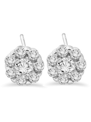 Pompeii3 1ct Pave Halo Fire Diamond Studs 14k White Gold