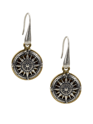 Compass Drop Earrings - Silver Ox