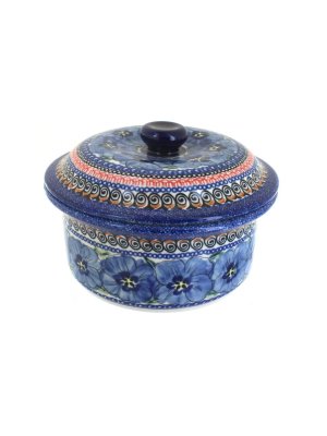 Blue Rose Polish Pottery Blue Art Round Baker With Lid