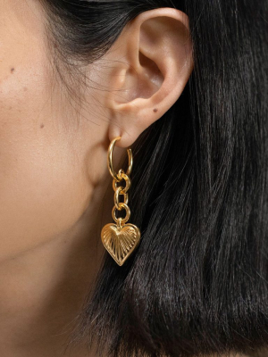 Ridge Heart Drop Hoop Earrings