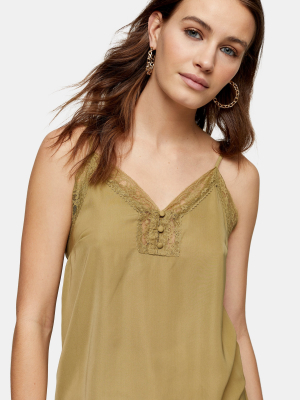 Khaki Lace Button Cami