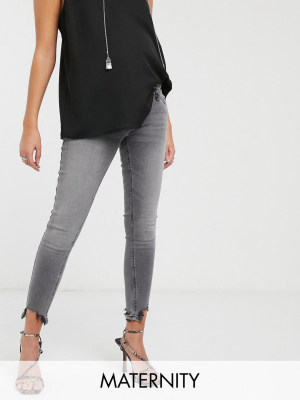 Topshop Maternity Jamie Overbump Skinny Jeans With Raw Hem In Gray