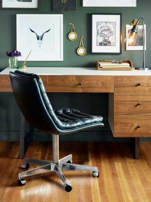 Leather Upholstered Swivel Desk Chair - Black