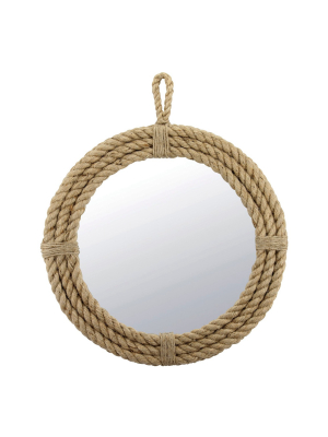 Decorative Rope Wall Mirror With Loop Hanger Tan - Stonebriar Collection