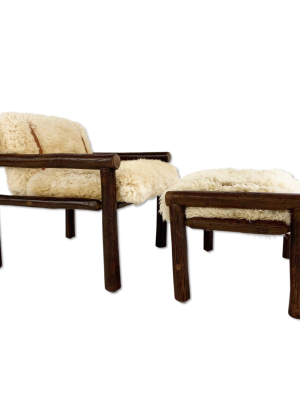 Butte Chair And Ottoman With Sheepskin Cushions