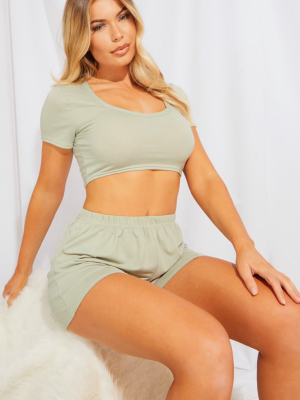 Sage Green Top & Floaty Shorts Pj Set