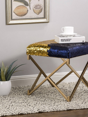 Sapphire Sequin Stool With Metal Gold Legs Blue - Glitzhome