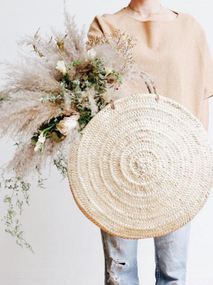 Round Woven Palm Leaf Basket Bag