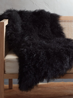 Black Mongolian Sheepskin Throw