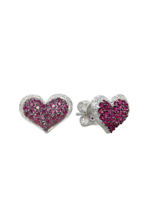 Effy 14k White Gold Ruby And Diamond Heart Earrings, 1.00 Tcw