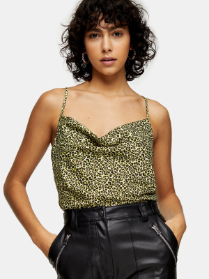 Green Animal Print Cowl Cami