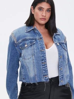 Plus Size Studded Denim Jacket