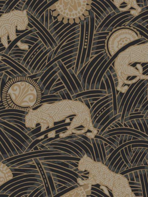 Tibetan Tigers Wallpaper In Gold, Black, And Taupe From The Tea Garden Collection By Ronald Redding For York Wallcoverings