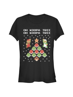 Junior's Nintendo Christmas Mario Bros. Koopa Tree T-shirt