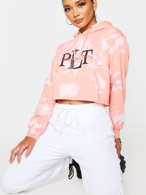 Peach Prettylittlething Slogan Washed Crop Hoodie