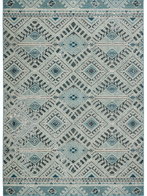 Sax Indoor/outdoor Tribal Blue & White Rug