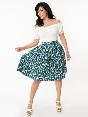 Unique Vintage Potted Cactus Print Swing Skirt