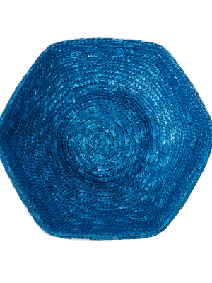Blue Large Hexagonal Raffia Basket