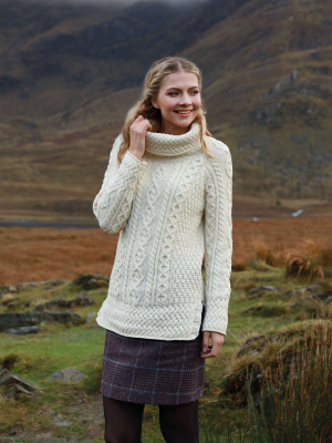 Women's Merino Wool Cowl Neck Sweater In White