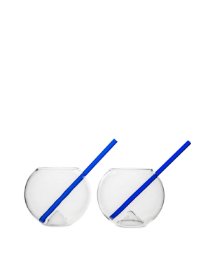 Magaluf Glass W/ Straw In Various Colors - Set Of 2