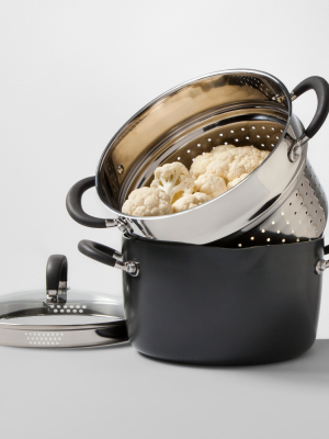 Ceramic Coated Aluminum 6qt Lidded Stock Pot With Steamer Insert - Made By Design™