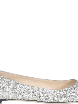 Jimmy Choo Romy Glittered Pointed-toe Flats