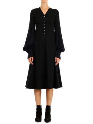 Loewe Puff-sleeve V-neck Midi Dress