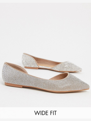 Asos Design Wide Fit Virtue D'orsay Pointed Ballet Flats With Diamantes