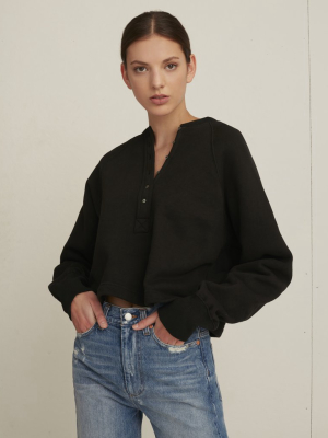 So Uptight French Terry Plunge Henley Sweatshirt In Black