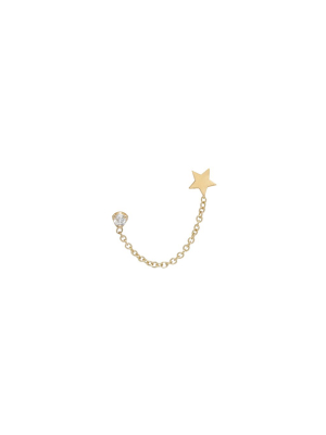 14k Itty Bitty Star & Diamond Chain Double Stud Earring