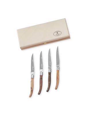 Dubost Laguiole Assorted Wood Steak Knives, Set Of 4