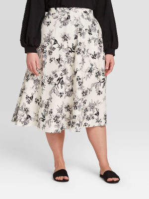 Women's Plus Size Floral Print Circle Midi Skirt - Who What Wear™