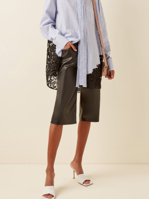 Oversized Lace-detailed Striped Cotton Shirt