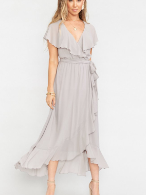 Jess Ruffle Midi Dress ~ Dove Grey Chiffon