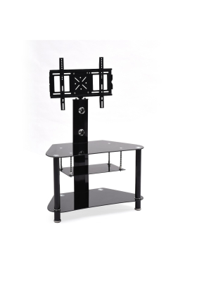 3 Shelf Glass Tv Stand With Swiveling Mount Black 36" - Hodedah Import