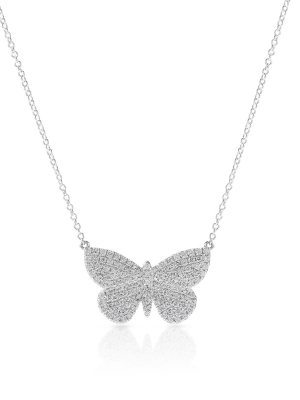 14kt White Gold Luxe Pave Diamond Butterfly Necklace