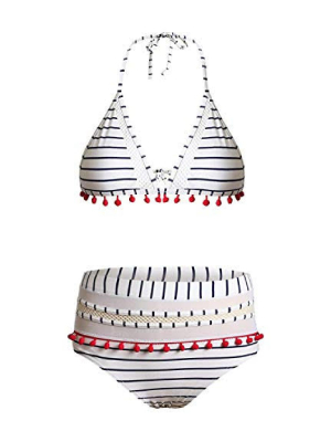 'erwina' Striped Pom Pom Bikini