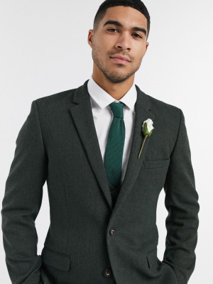 Asos Design Wedding Super Skinny Wool Mix Suit Jacket In Khaki Twill