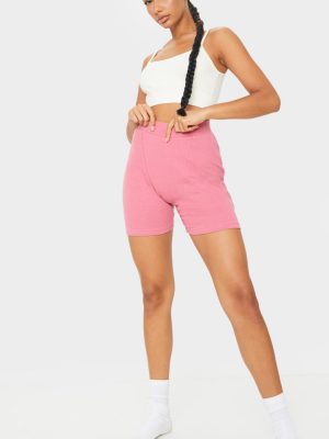 Pink Structured Rib Seam Detail Shorts