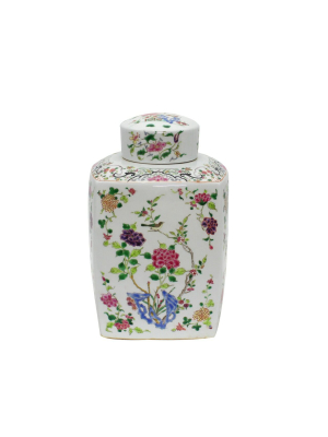 Chinoisery Floral Cylinder Tea Jar Multi-colored