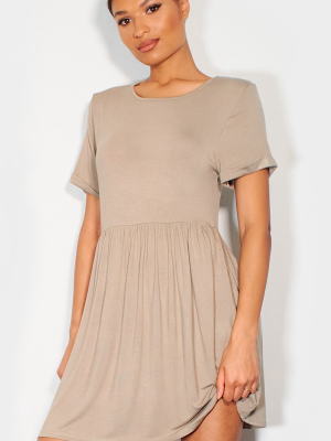 Taupe Jersey Smock Dress