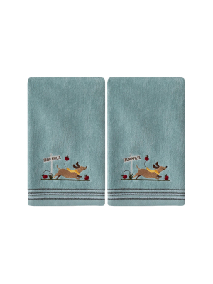 2pc Dog With Apples Hand Towel Set Aqua - Skl Home