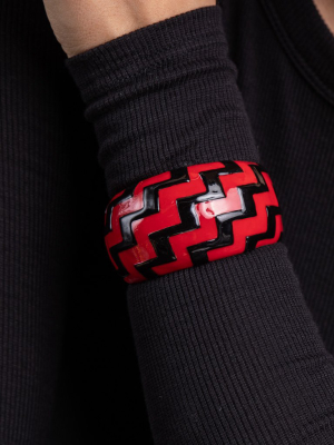 Silver With Black And Red Enamel Zig Zag Cuff