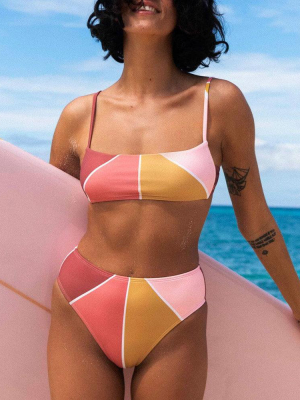 Color Block High Waist Bralette Brazilian Two Piece Bikini Swimsuit