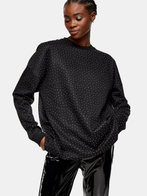 Black Diamante Oversized Sweatshirt