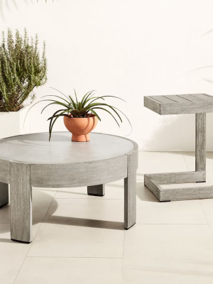 Portside Outdoor Round Concrete Coffee Table & C-shaped Side Table Set - Weathered Gray