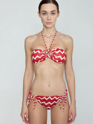 Zig-zag Bandeau Ring Bikini Top - Red/white Chevron Print